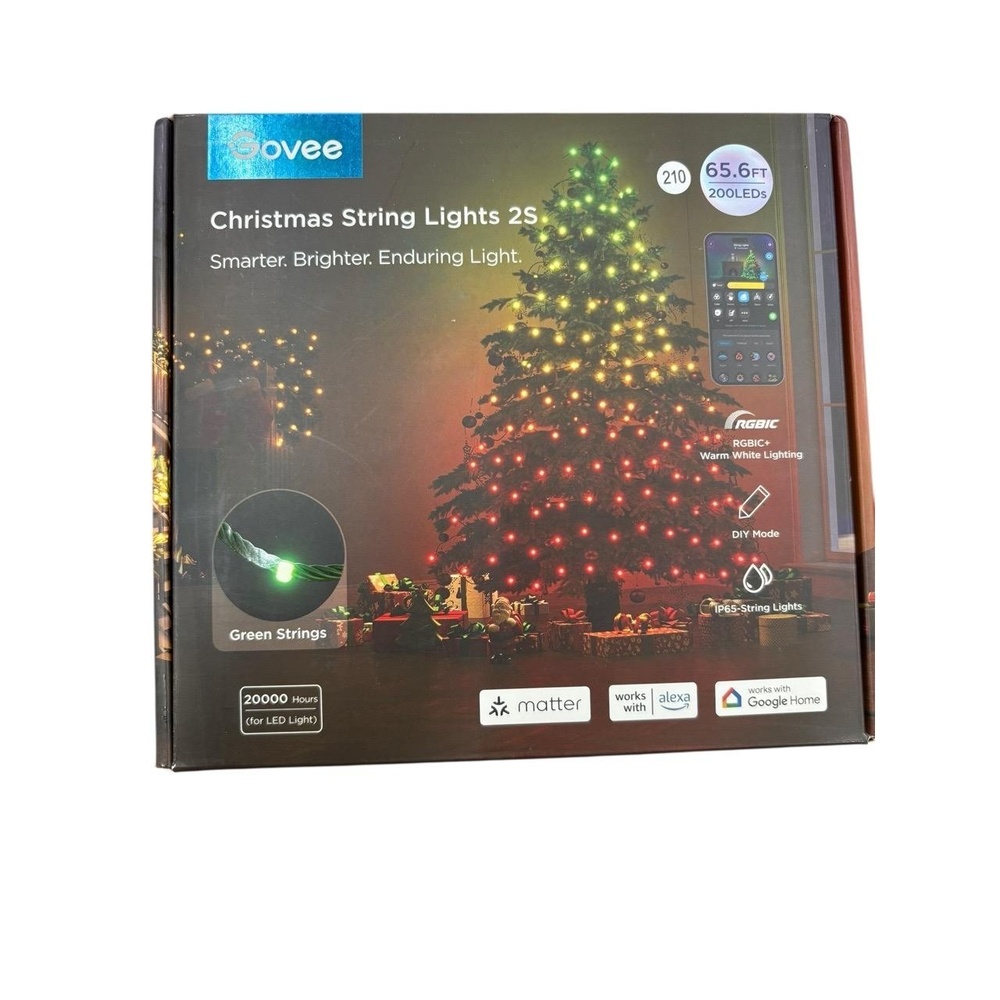 Govee Christmas Smart String Lights 2S 65.6FT 200LED RGBIC Green Smart  Unopened
